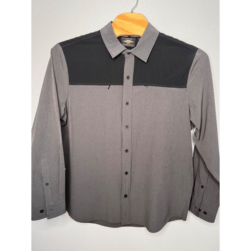 Harley-Davidson Mens XL Gray Black Performance Button-Up Shirt Zip Pockets
